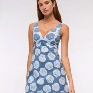 Abercrombie & Fitch Blue Shell-Print V-Neck Mini Dress